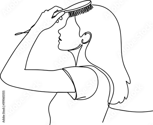 Woman brushing her long hair.