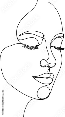 Woman Face Line Art Portrait.