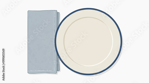A vector illustration of a plate and napkin on a white background