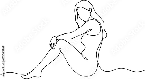 Woman sitting in a simple line 1.