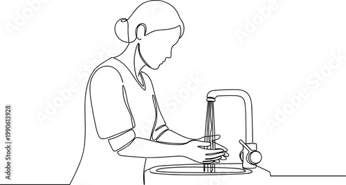 Woman Washing Hands Under Faucet.