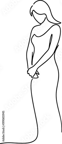 Woman Wearing Long Formal Dress Standing.