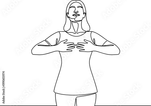 Woman with hands on chest.