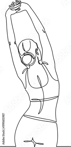 Woman wearing gas mask stretching side.