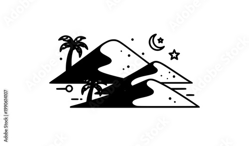 Desert dunes badge cartoon icon Arab Emirates vector design