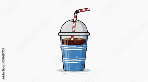 A vector illustration of a cold drink in a plastic cup with a straw