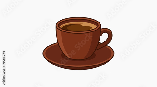 A minimalist vector illustration of a brown coffee cup on a saucer
