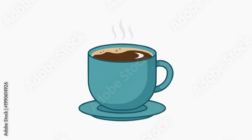 A minimalist vector illustration of a steaming cup of coffee on a saucer
