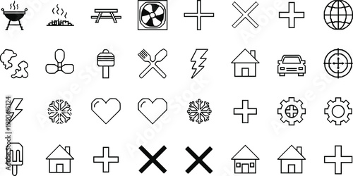 Universal line icons set symbols home tools weather food interface elements outline vector collection minimal modern simple signs