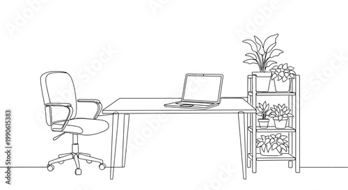 Office Chair with Desk and Laptop.