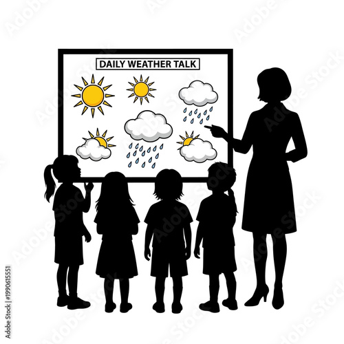 Teacher explaining weather to children.