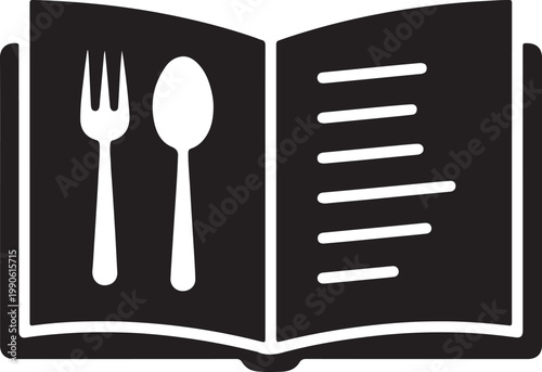 Open cookbook icon with fork and spoon home cooking cookbook culinary gastronomy literature information learning instruction gastronomic hospitality illustration kitchenware knowledge