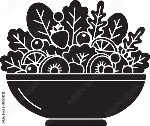 Quadro su tela Salad bowl icon with fruits and vegetables image represents healthy eating and f