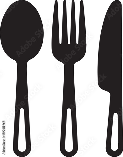 Cutlery icon set with spoon fork knife black and white illustration food and drink utensils illustration tableware
