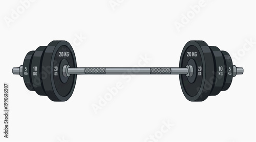 A vector illustration of a barbell with weights on a white background