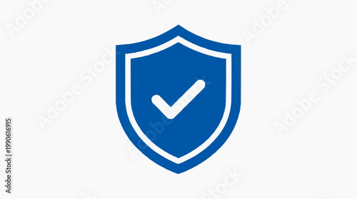 A blue shield icon with a white checkmark on a transparent background