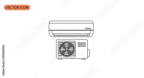 Simple line drawing of an air conditioner split system with indoor unit above outdoor unit