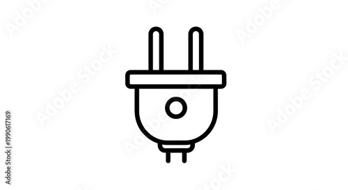 Simple line art of a power plug with two parallel prongs and a grounding hole