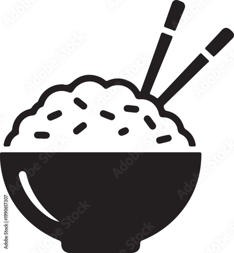 Bowl of rice with chopsticks icon chopsticks japanese ingredient restaurant illustration silhouette minimalist nutrition oriental prepared traditional
