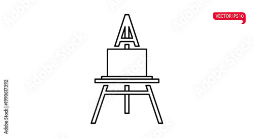 Outline of a letter 'A' on a canvas supported by an easel