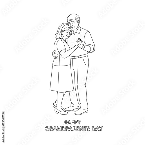 Elderly couple dancing together happily.