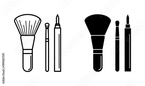 Makeup Brush and Eyeliner Pen Icon Set