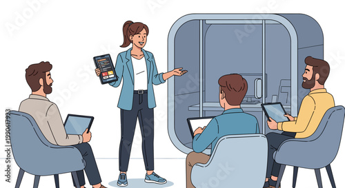 Business meeting with woman presenting to colleagues