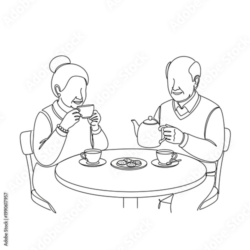 Man and woman drinking tea together.