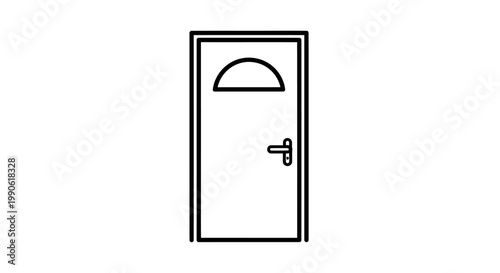 A simple black and white outline of a door with a semi-circular transom window