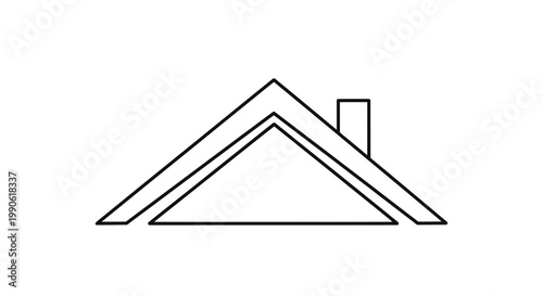 Black line drawing of a gabled roof with a chimney on a white background