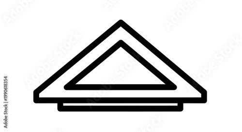 A minimal, black outlined triangle within another triangle, stacked on horizontal lines