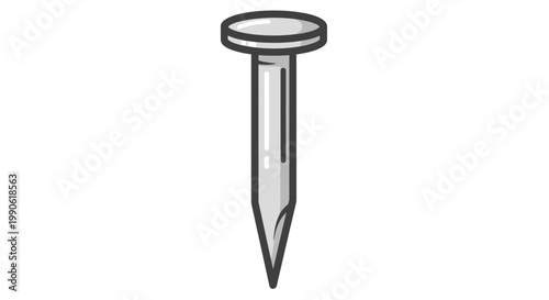 A metallic tack with a wide head and sharp point, ready to fasten