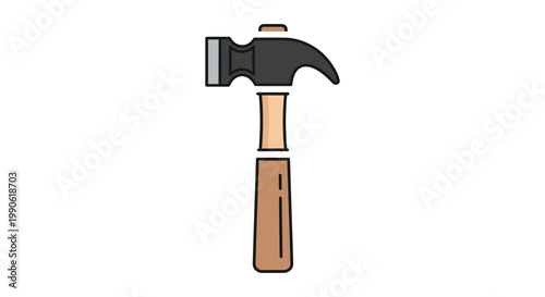 Stylized hammer with black head and tan wooden handle on a white background