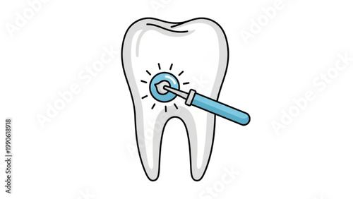 Dental Treatment Illustration: A detailed depiction of a healthy tooth undergoing professional treatment, highlighting the importance of oral hygiene and dental care.