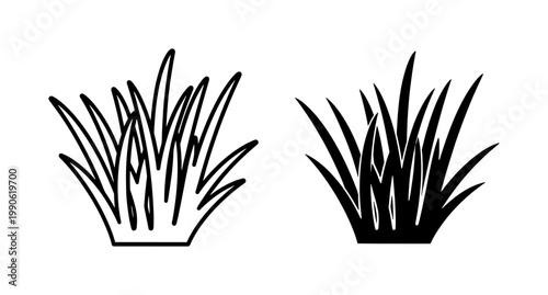 Black and White Grass Tuft Silhouette Vector Set