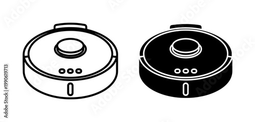 Robot Vacuum Cleaner Line Art and Silhouette Icons