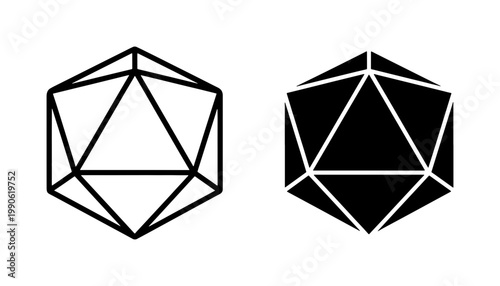 Obraz na plátně D20 Dice Outline and Solid Icosahedron Vector Icons