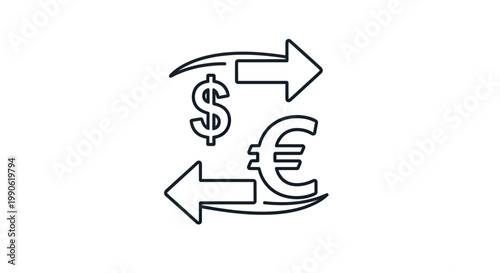 Dollar and euro symbols with arrows indicating exchange