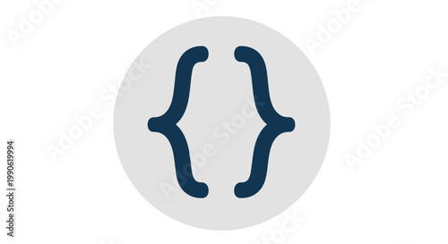 Dark blue curly braces inside a light gray circle on a white background