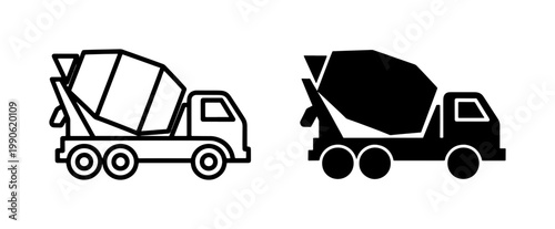 Concrete Mixer Truck Icon Set in Outline and Glyph Style