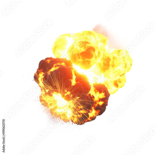 Realistic explosion blast with fireball and smoke isolated on transparent background