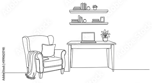 Armchair with throw and pillow.