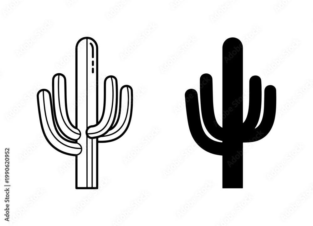 Obraz premium Saguaro Cactus Icon Set in Outline and Solid Black Style