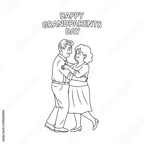 Elderly couple dancing together happily.