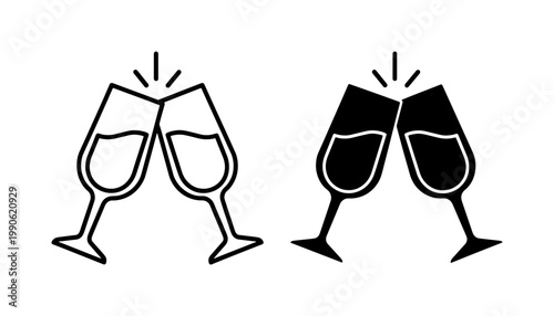 Champagne glasses clinking icon set for celebration events