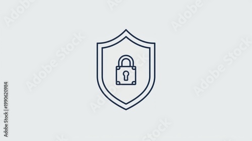 Minimal Cyber Security Shield with Lock Icon Vector Illustration