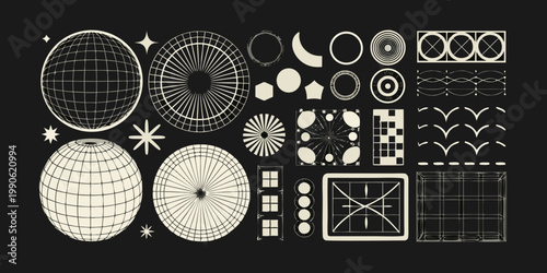 Abstract geometric shapes and patterns on a dark background