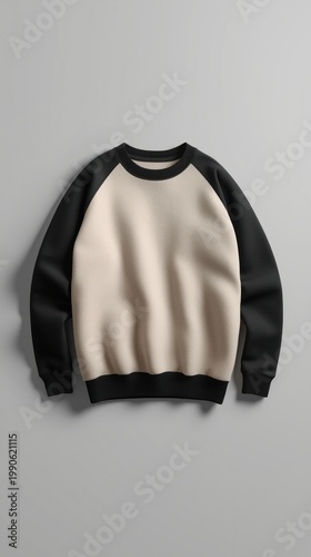 Minimalist Beige and Black Crewneck Sweatshirt Mockup with Modern Streetwear Design