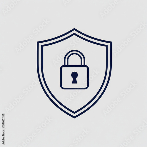 Minimal Cyber Security Shield with Lock Icon Vector Illustration