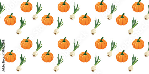 healthy organic veggies seamless pattern pumpkin onion isolated white